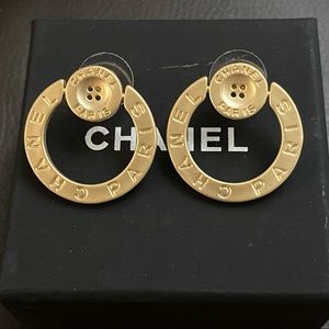 Chanel button hoop earrings-